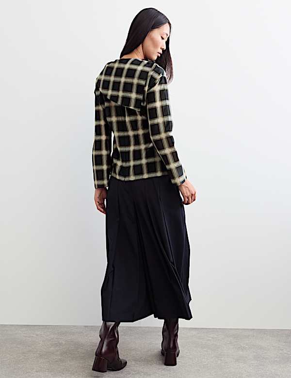 Cotton Rich Checked Cowl Neck Blouse with Silk - NZ