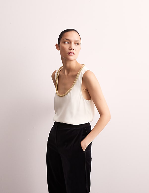 Embellished Scoop Neck Shell Top - GR