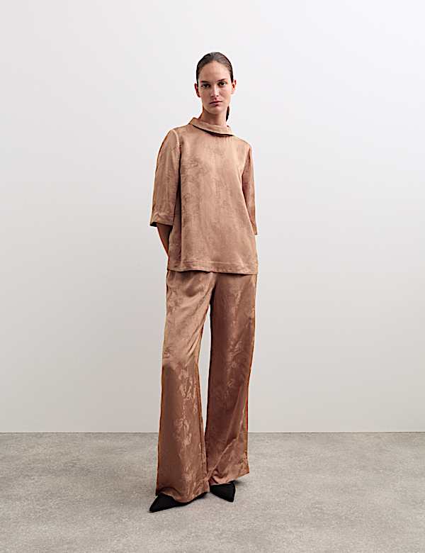 Top à manches courtes et motif jacquard - BE