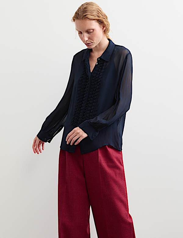 Sheer Collared Frill Detail Blouse - CH