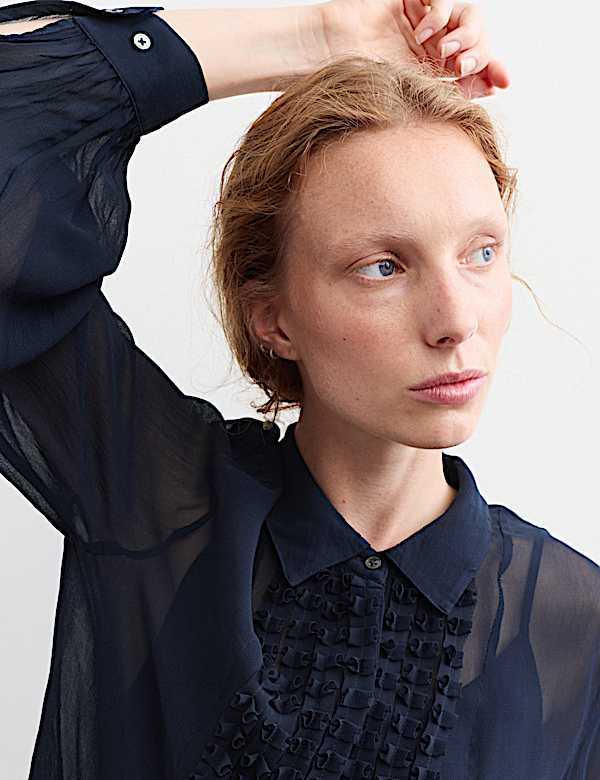 Sheer Collared Frill Detail Blouse - CH