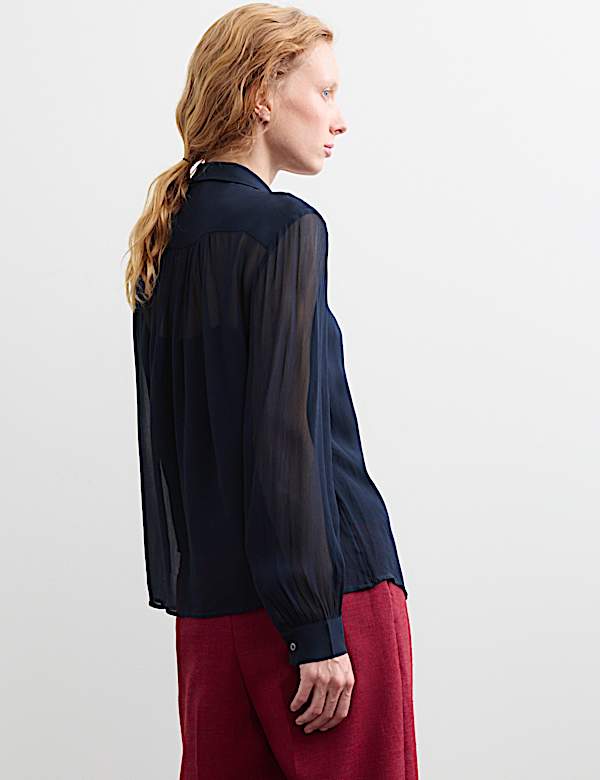Sheer Collared Frill Detail Blouse - CH