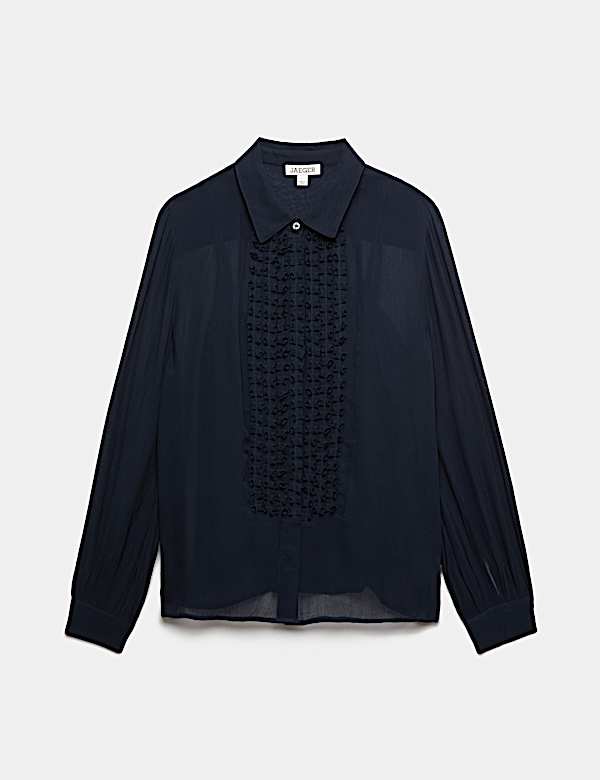 Sheer Collared Frill Detail Blouse - CH