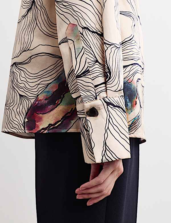 Top en mezcla de seda con cuello desbocado y estampado de ostras - ES