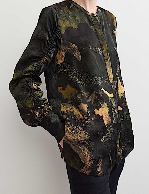 Printed Jacquard Collarless Top - NZ