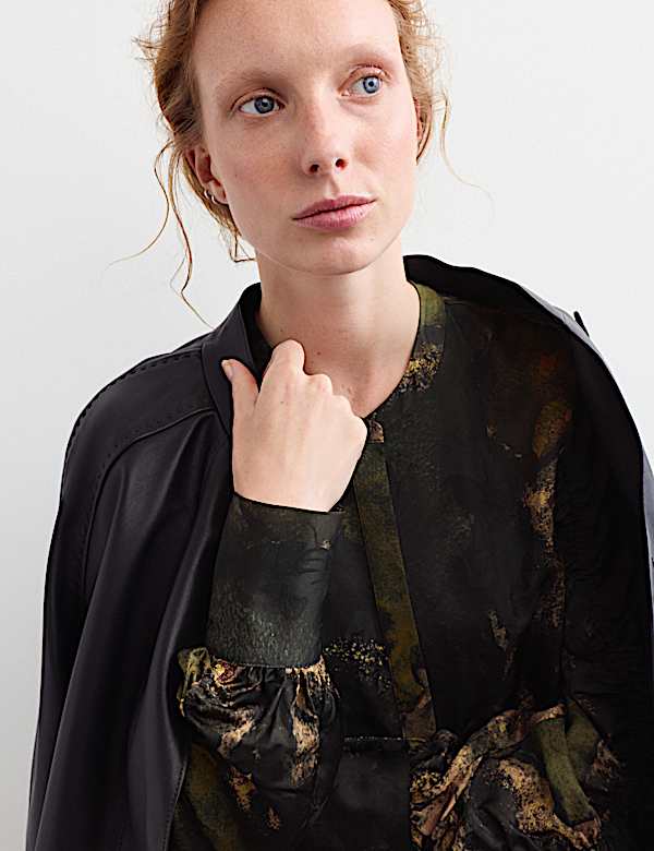 Printed Jacquard Collarless Top - NZ