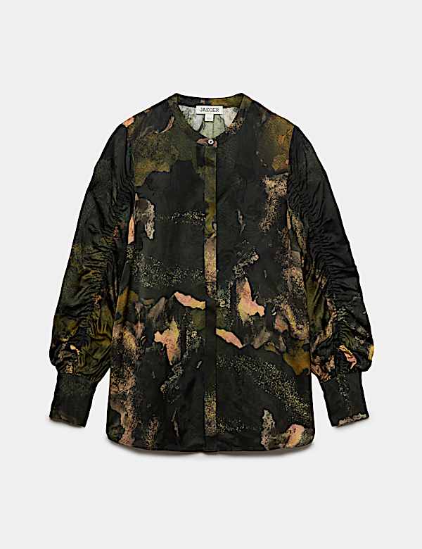 Printed Jacquard Collarless Top - NZ