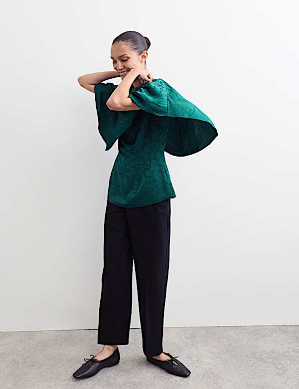 Top style cape &agrave; encolure ronde et motif jacquard - FR