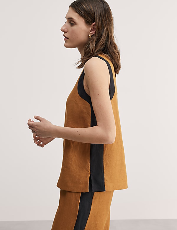 Top de rayas laterales 100% lino - ES