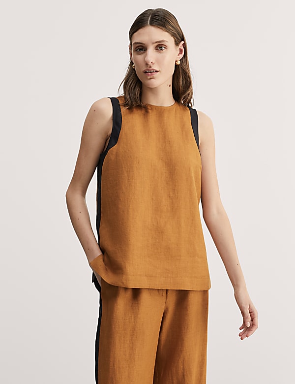 Top de rayas laterales 100% lino - ES