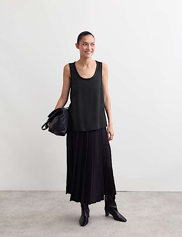 Embellished Scoop Neck Top - GR