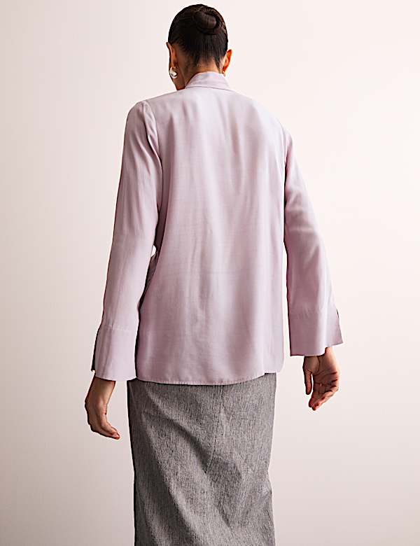 Tie Neck Button Through Blouse - FR