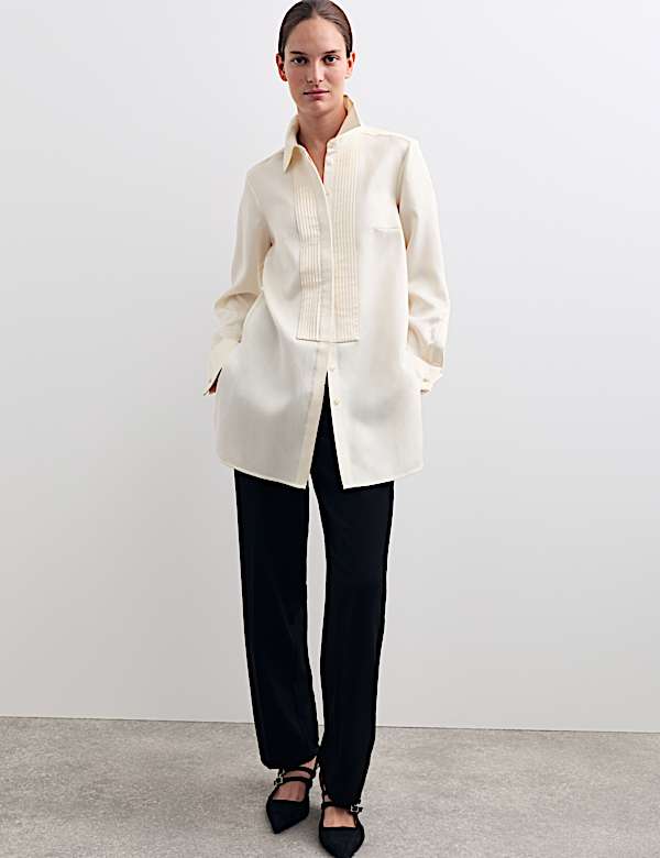 Chemise en laine et soie mélangée à plastron - FR