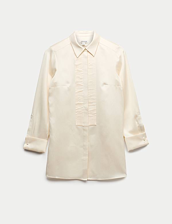 Chemise en laine et soie mélangée à plastron - FR