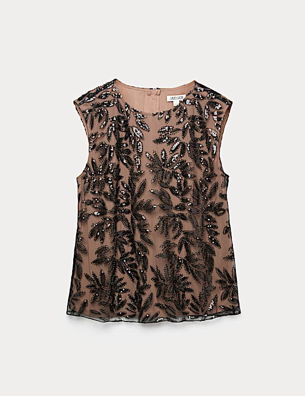 Κοντομάνικο τοπ με στρογγυλή λαιμόκοψη και διακοσμητικές παγιέτες - GR