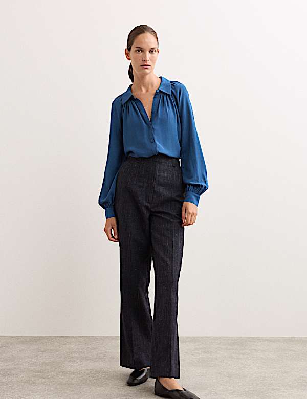 Top boutonné à encolure froncée - FR