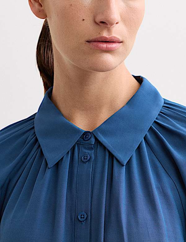 Top boutonné à encolure froncée - FR