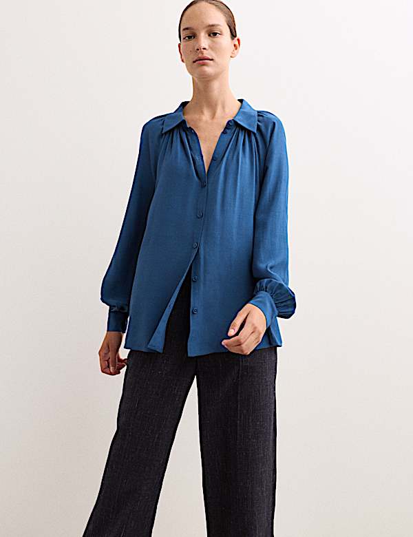 Top boutonné à encolure froncée - FR