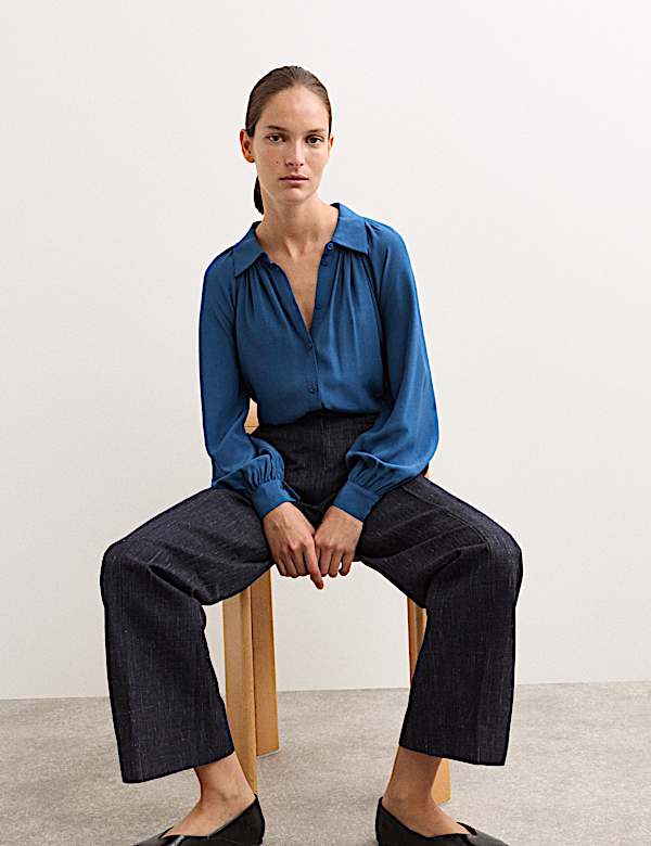 Top boutonné à encolure froncée - FR