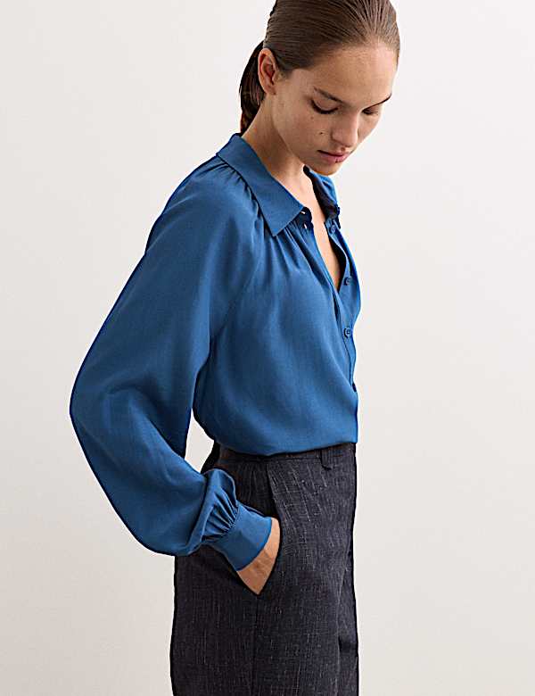 Top boutonné à encolure froncée - FR