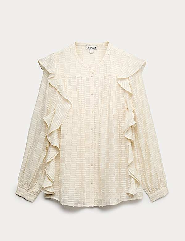 Textured Ruffle Button Through Blouse - ES