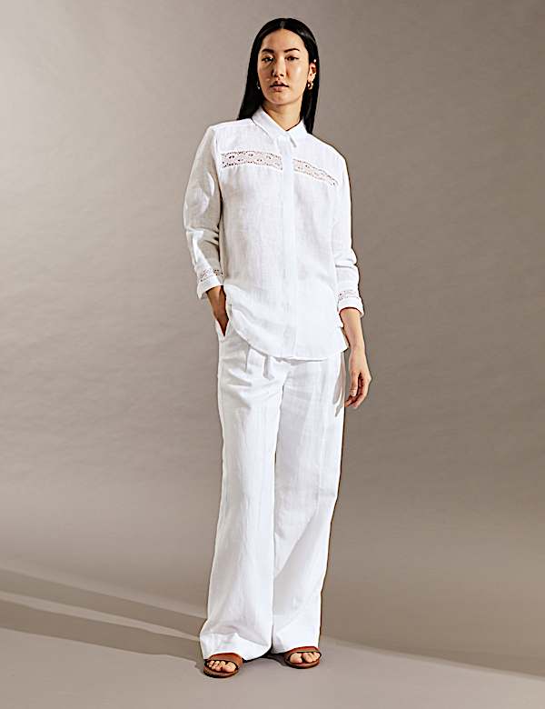 Pure Linen Collared Lace Insert Shirt - CA