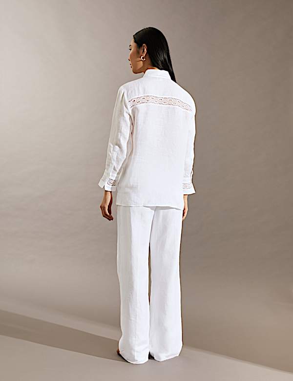 Pure Linen Collared Lace Insert Shirt - CA