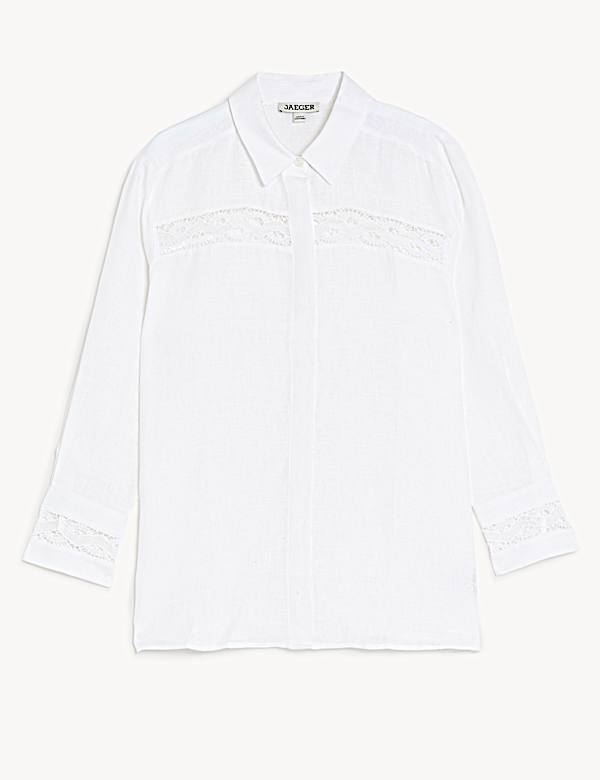 Pure Linen Collared Lace Insert Shirt - CA