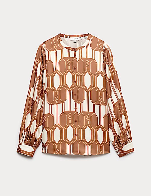 Zuiver zijden top in een relaxed-fit model met geometrisch motief - NL