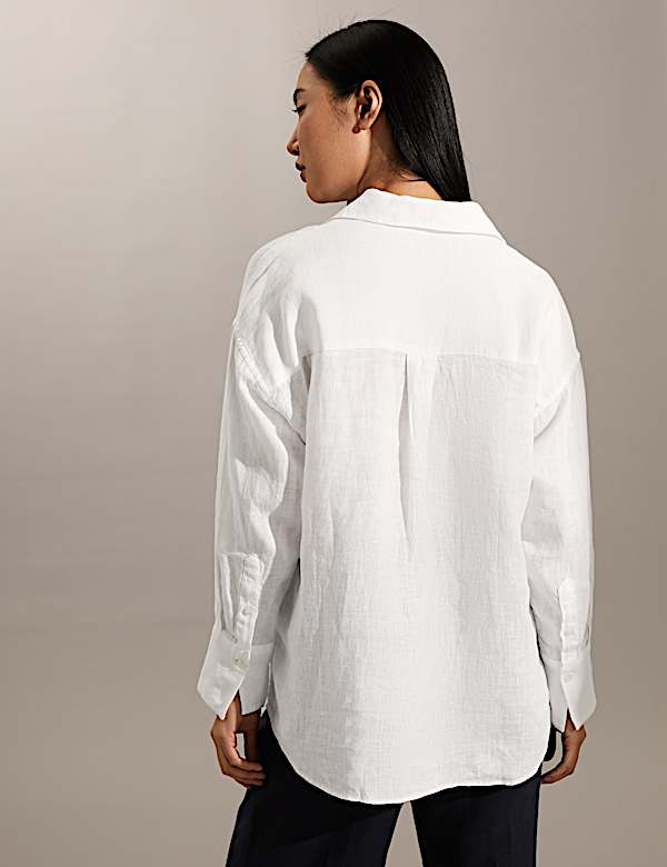 Pure Linen V-Neck Popover Blouse - CA