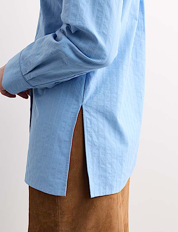 Pure Cotton Textured Striped Collared Shirt - BE