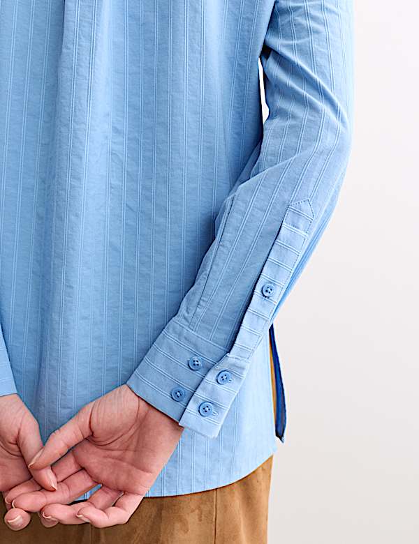 Pure Cotton Textured Striped Collared Shirt - BE