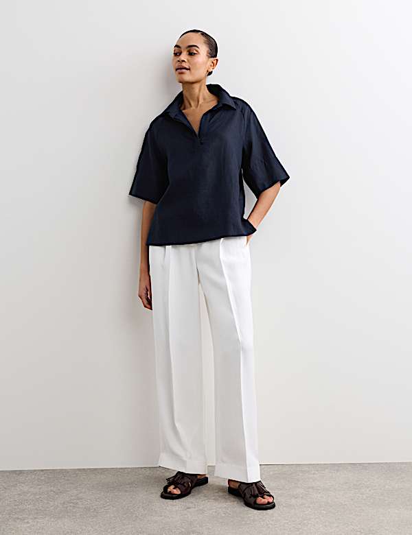 Pure Linen Popover Blouse - CA