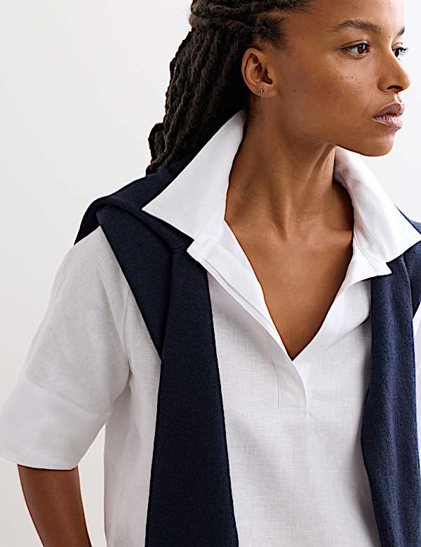 Pure Linen Popover Blouse - NL