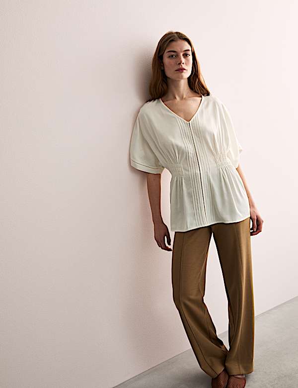 Top met V-hals en plooidetail - NL