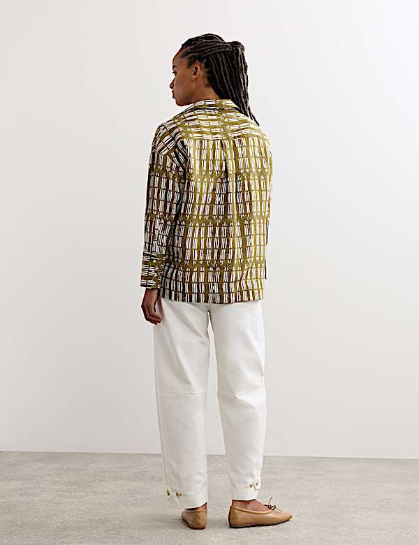 Pure Linen Dash Printed Popover Blouse - BE