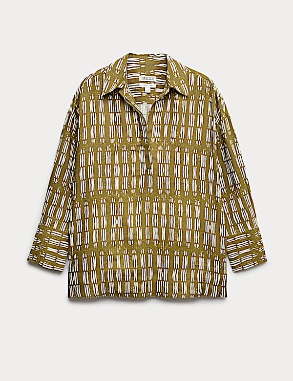 Pure Linen Dash Printed Popover Blouse - BE