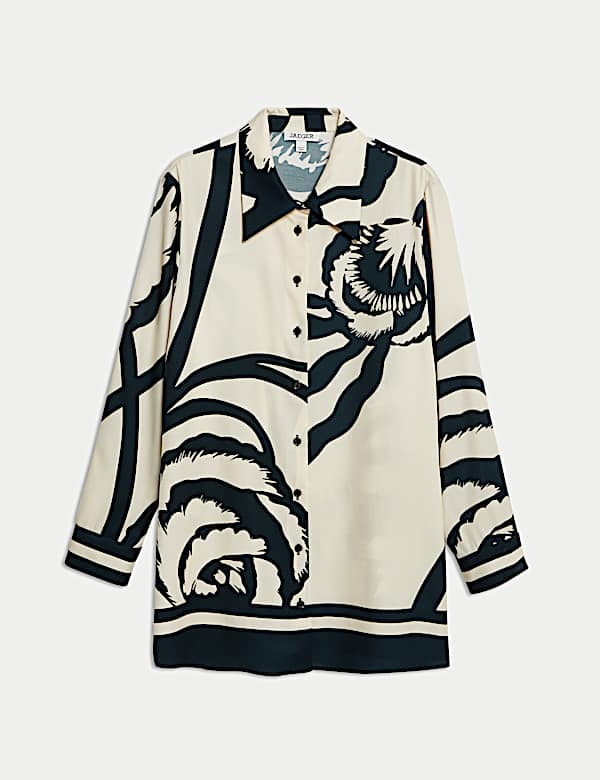 Monochrome Floral Collared Longline Shirt - BE