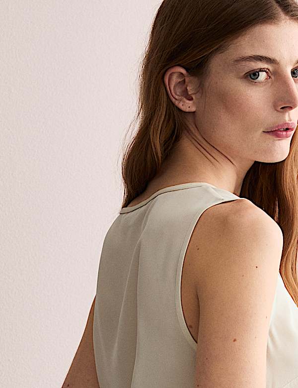 Pure Silk Scoop Neck Shell Top - GR
