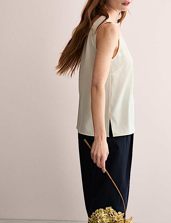 Pure Silk Scoop Neck Shell Top - GR