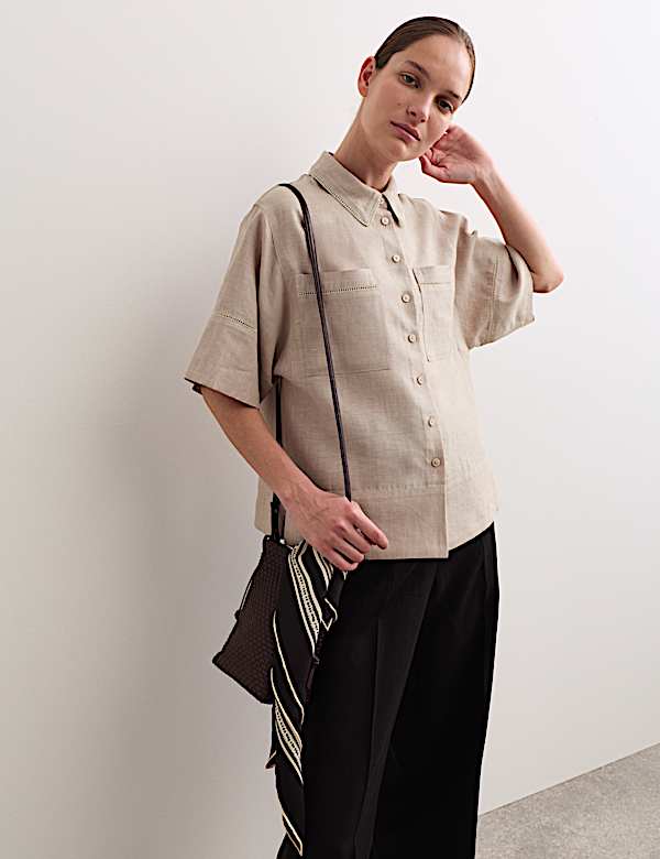 Overhemd van zuiver linnen met kraag en stiksels - NL