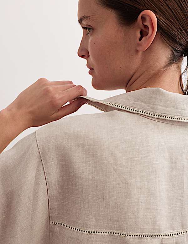 Overhemd van zuiver linnen met kraag en stiksels - NL