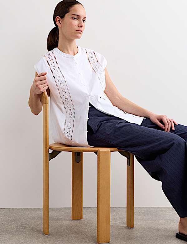 Pure Cotton Broderie Detail Top - CH