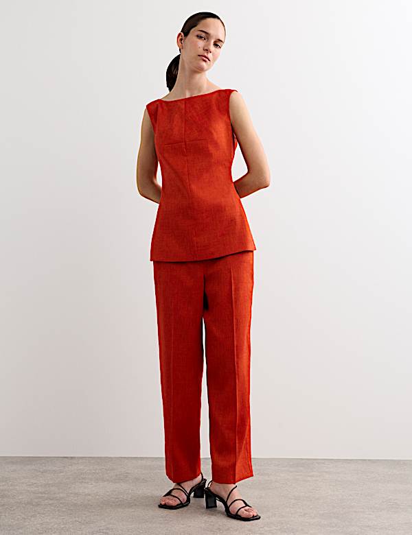 Top de mezcla de lino con espalda redondeada con lana - ES