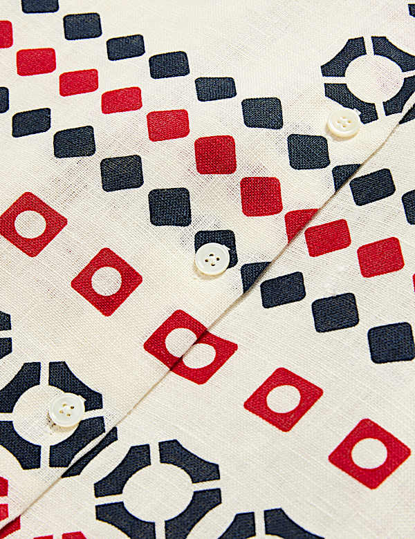 Pure Linen Printed Collared Cap Sleeve Top - AU