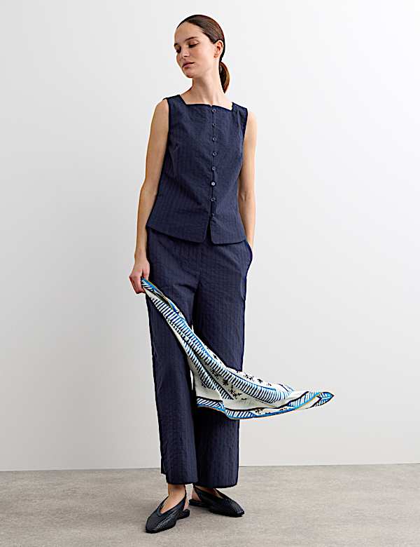 Pure Cotton Dobby Stripe Square Neck Waistcoat - IT