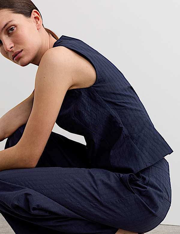 Pure Cotton Dobby Stripe Square Neck Waistcoat - IT