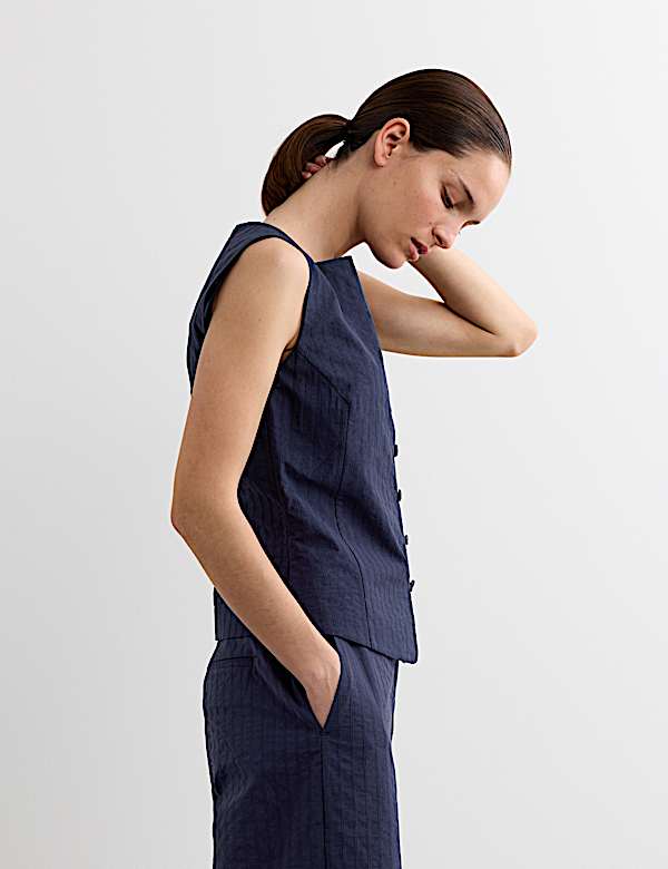 Pure Cotton Dobby Stripe Square Neck Waistcoat - IT