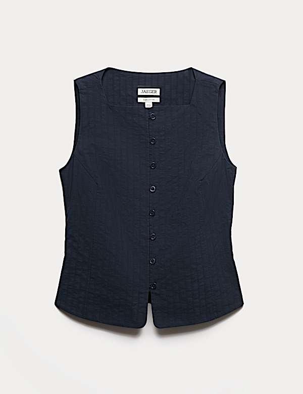 Pure Cotton Dobby Stripe Square Neck Waistcoat - IT