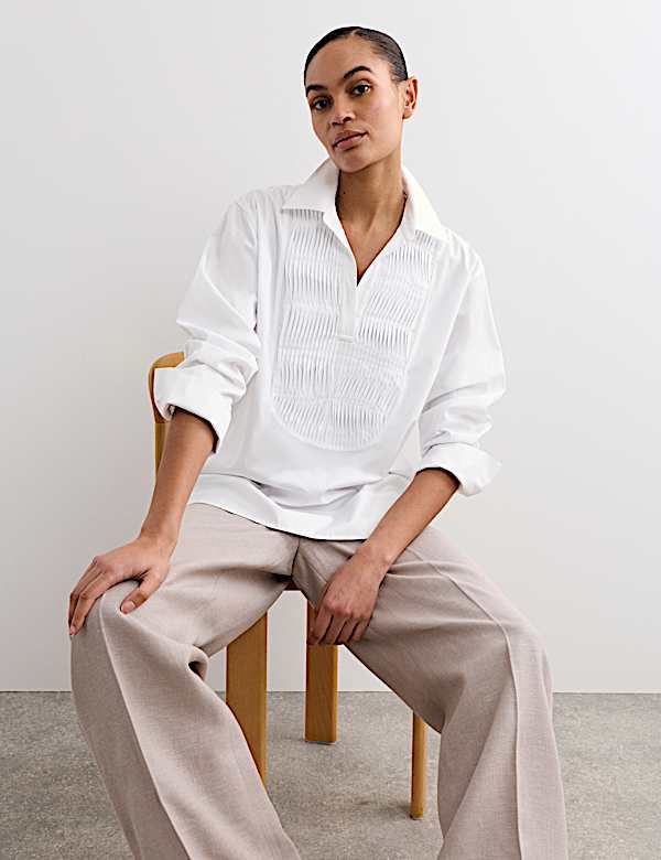 Pure Cotton Collared Bib Detail Shirt - NL